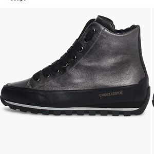 Candice Cooper Janice Genuine Shearling Metallic Black Sneakers, Size 39=7.5.
